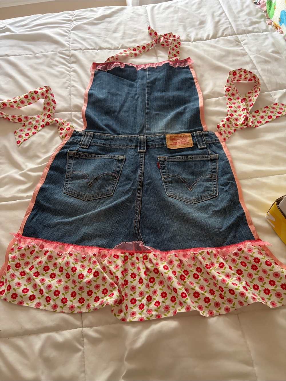 Levi's Denim Floral Trim  and Levi’s Overall aoronin Blue and Pink. Handmade